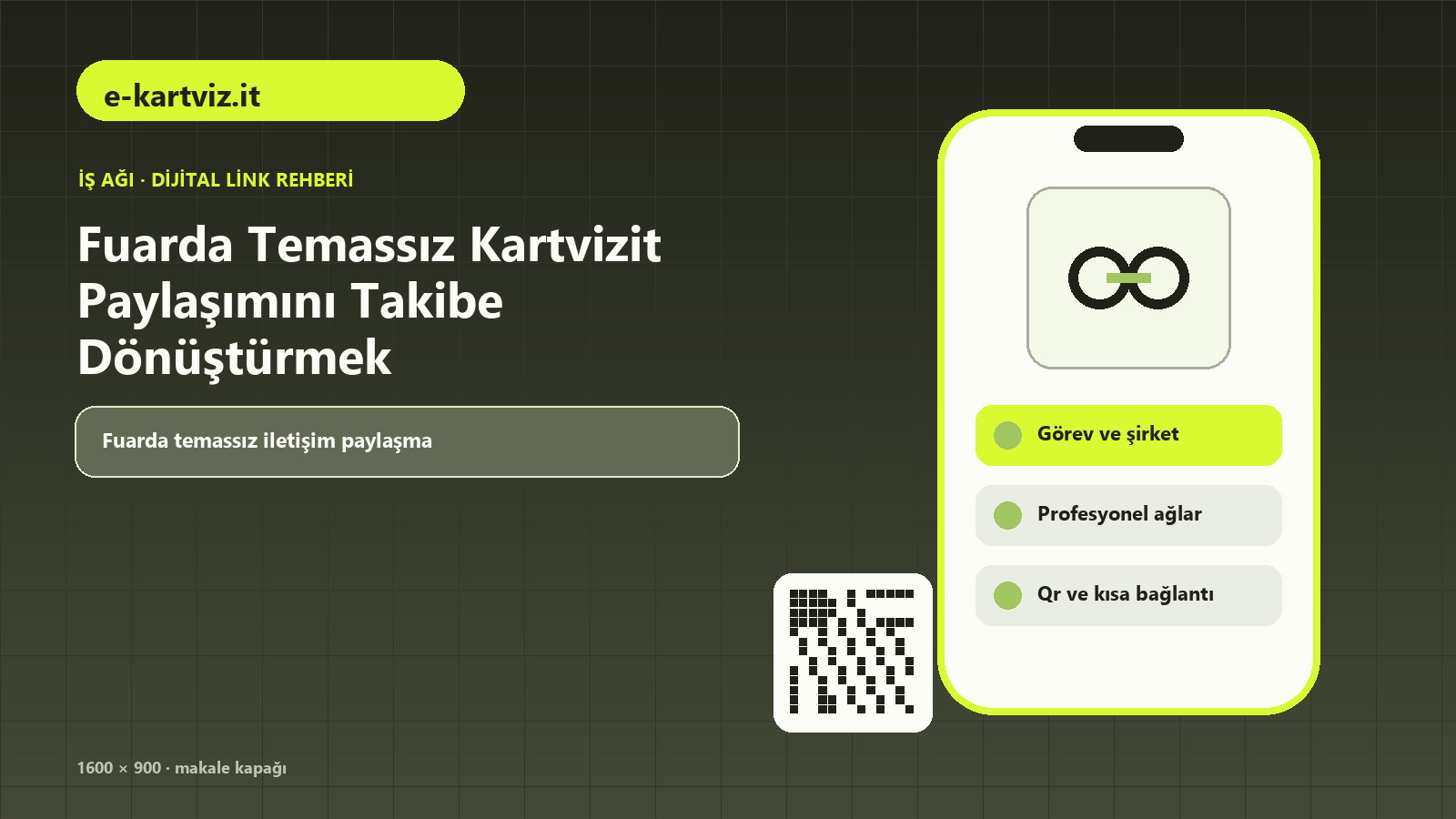 Fuarda Temassız Kartvizit Paylaşımını Takibe Dönüştürmek: temel iletişim, görev ve şirket, profesyonel ağlar öğelerini gösteren 16:9 rehber kapağı